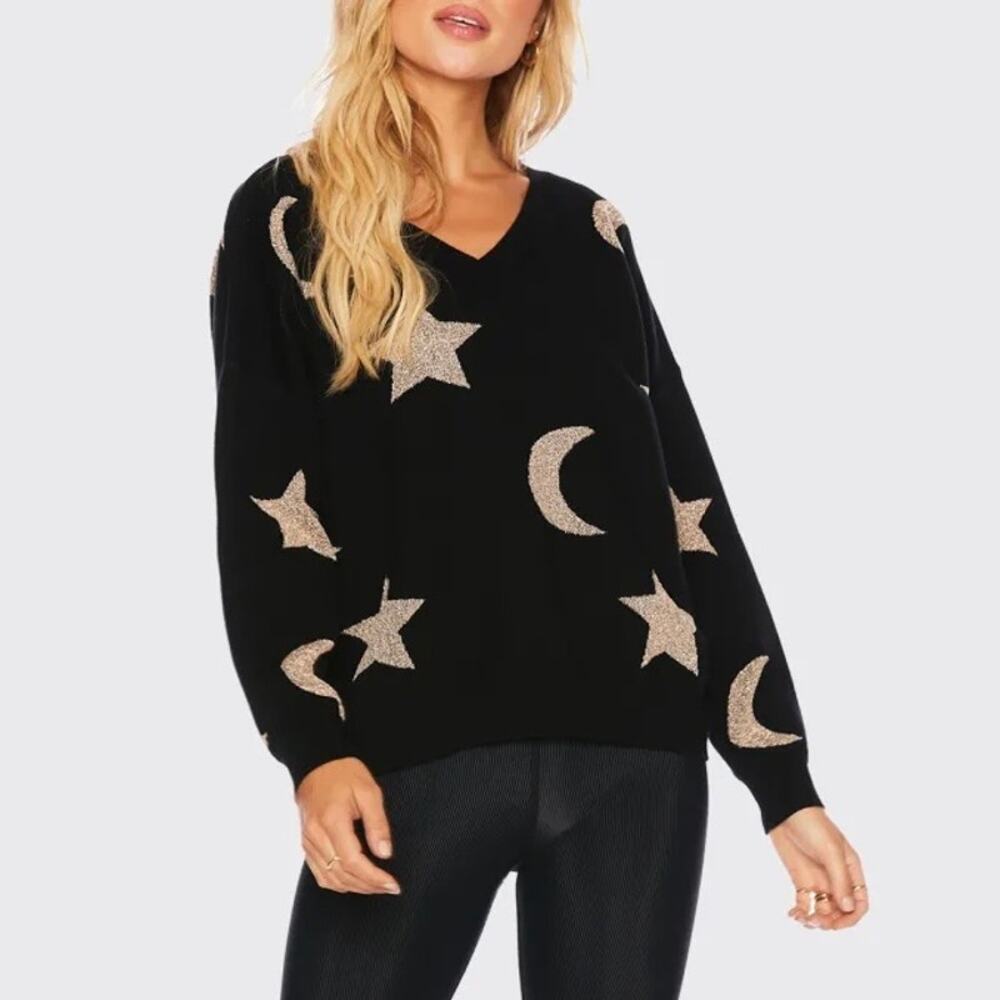 Beach Riot Joey Sweater Moon and Stars Gold Celestial - Size: Small